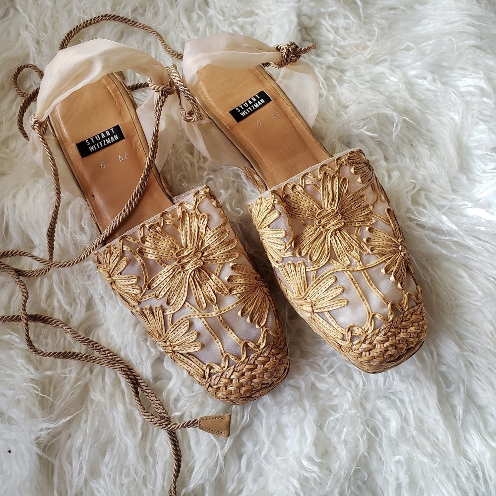 STUART WEITZMAN RAFFIA FLORAL ESPADRILLE NARROW 6